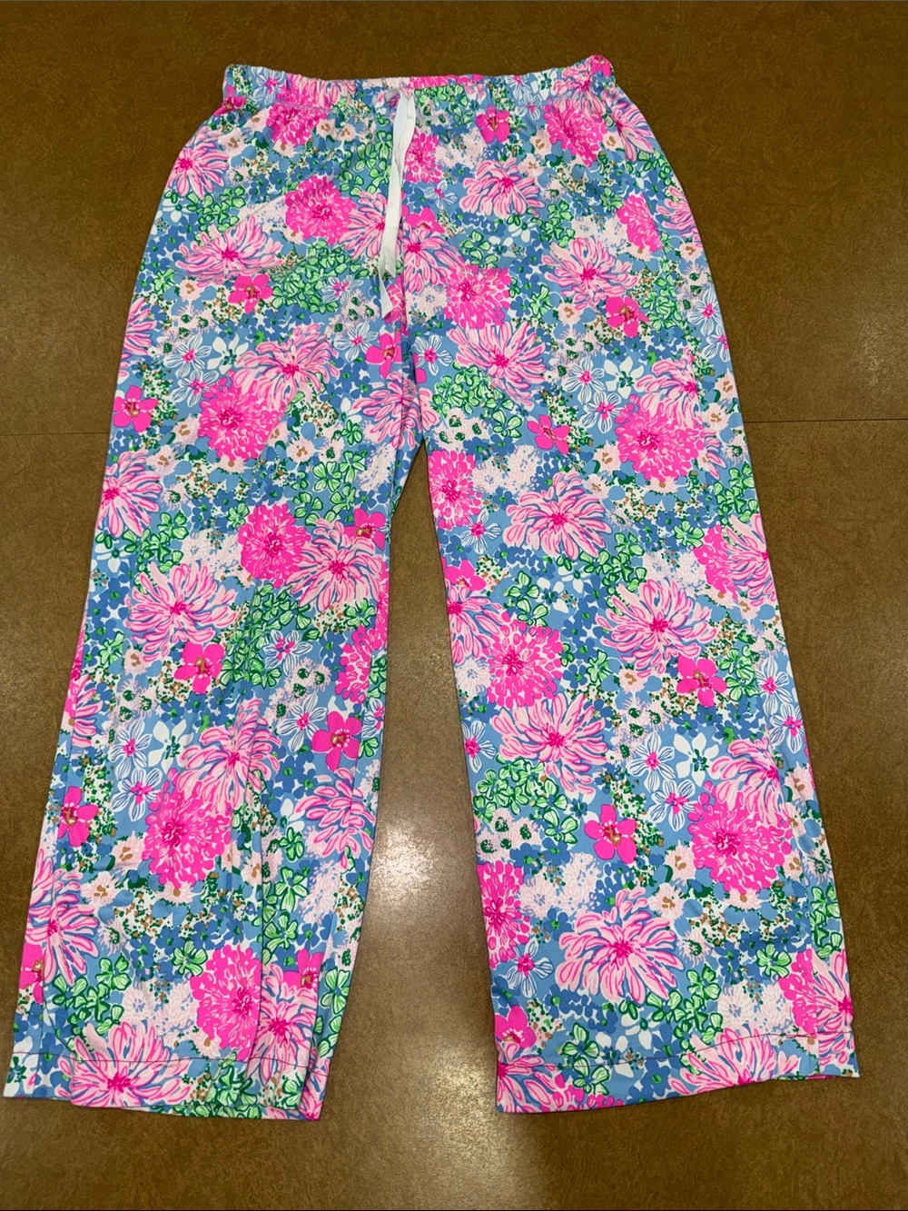 Lilly Pulitzer My Little Peony Pink, Blue & Green Floral Wide-Leg Pajama Pants